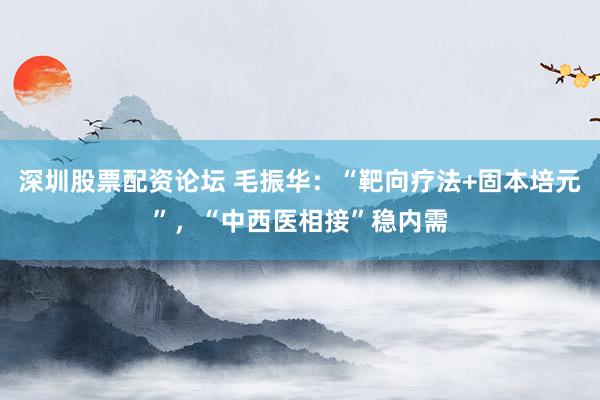 深圳股票配资论坛 毛振华：“靶向疗法+固本培元”，“中西医相接”稳内需