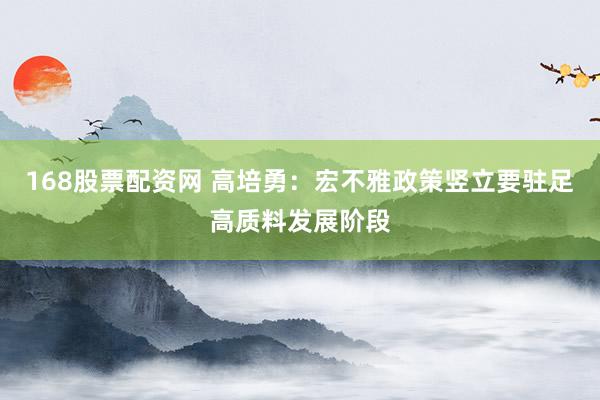 168股票配资网 高培勇：宏不雅政策竖立要驻足高质料发展阶段